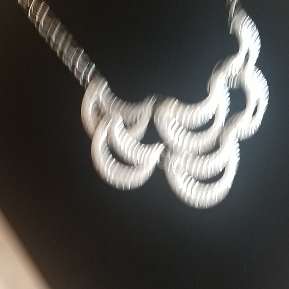 STACKED Hammered Silver Tone Statement Necklace - Picture 5 of 5